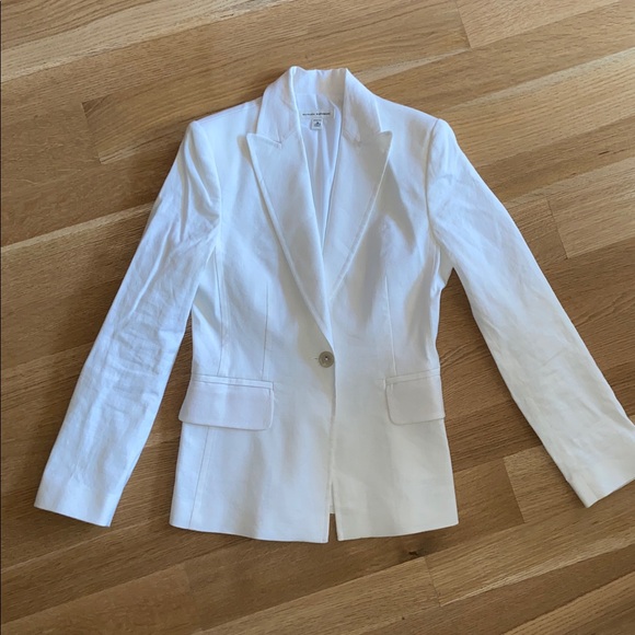 LINEN Blend Banana Republic Blazer Suit Jacket Sport Coat Stretch Cream White 4 - Picture 15 of 16